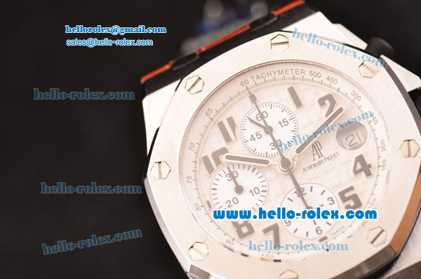 Audemars Piguet Royal Oak Offshore Chronograph Swiss Valjoux 7750-SHG Automatic Steel Case with White Dial and Brown Leather Strap-Run 12@Sec - Click Image to Close